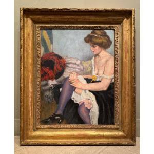 Young French Cancan Dancer Getting Ready, Attributed To Claude Firmin, Circa 1890