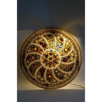 Art Nouveau Painted Glass Suspension