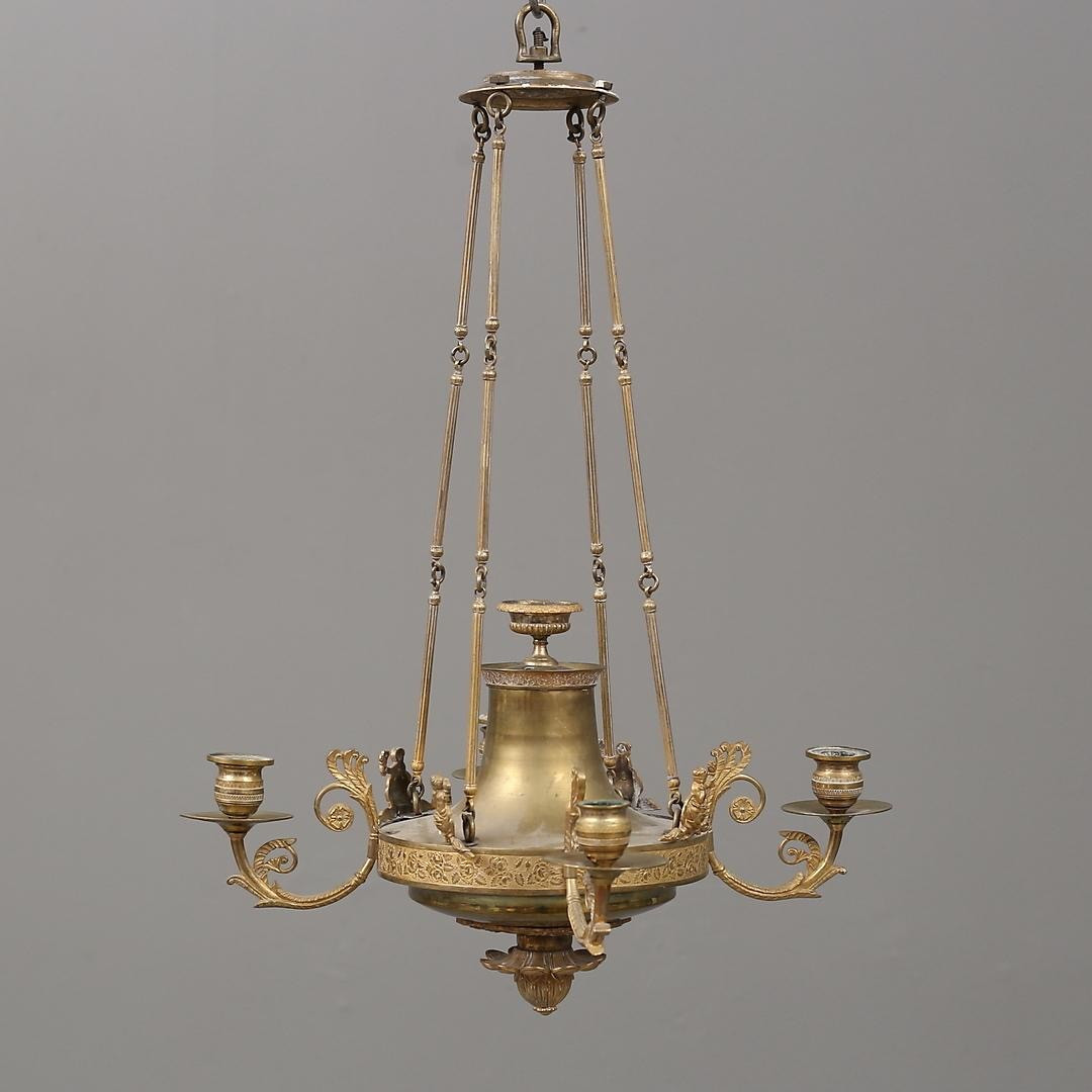 Lustre Empire En Laiton Du Début Du 19e Siècle Pour Quatre Bougies