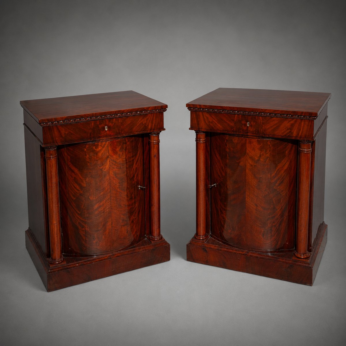 Pair Of Pillar Cabinets, Curved Door With Flanking Columns And Head Drawer, 1810