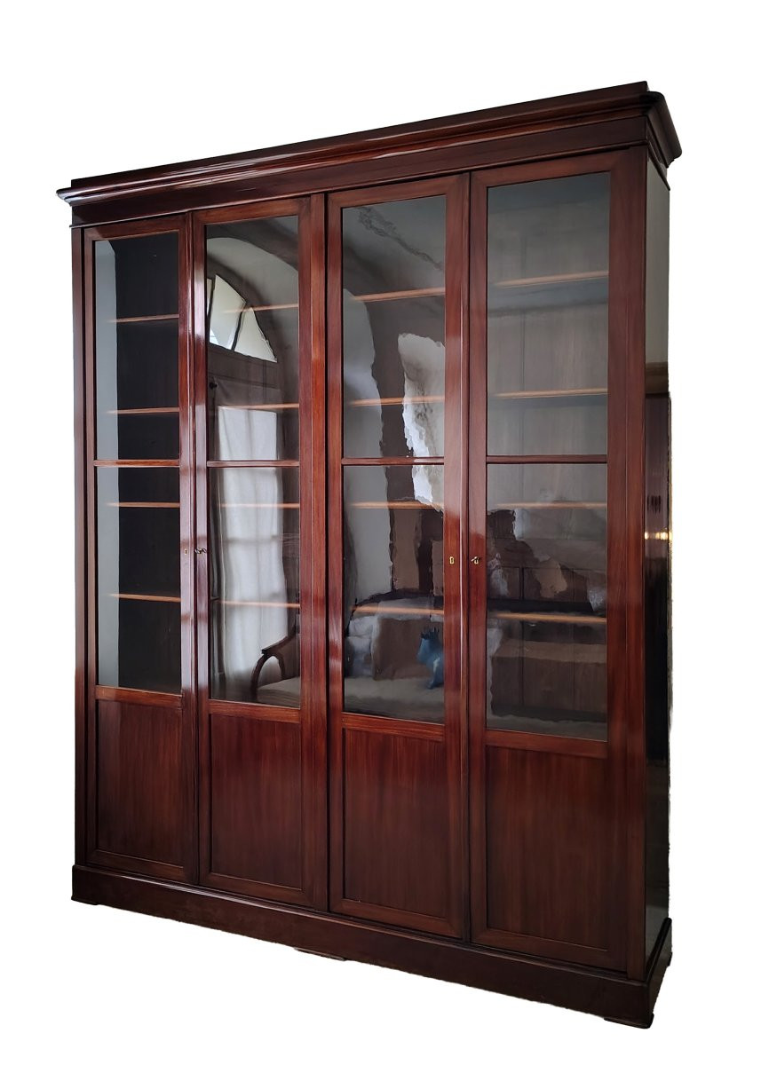 Four-door Bookcase, Charles X, Mahogany -photo-1