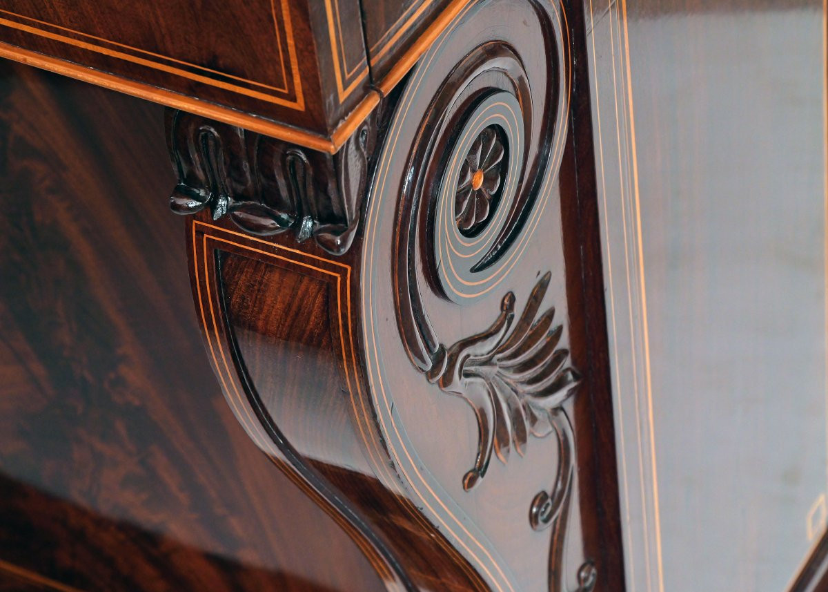 Pair Of Console Tables, Charles X, Mahogany And Lemonwood Details, Marble Top-photo-4