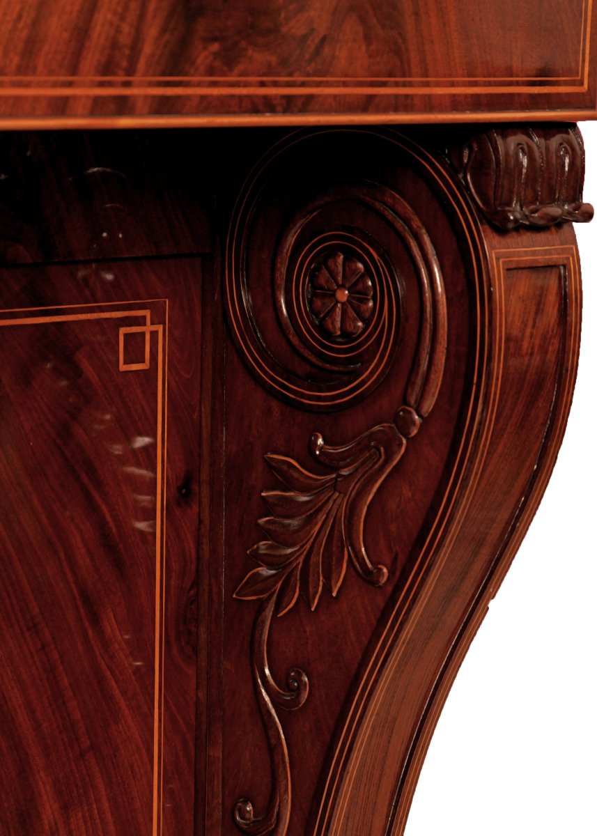 Pair Of Console Tables, Charles X, Mahogany And Lemonwood Details, Marble Top-photo-5