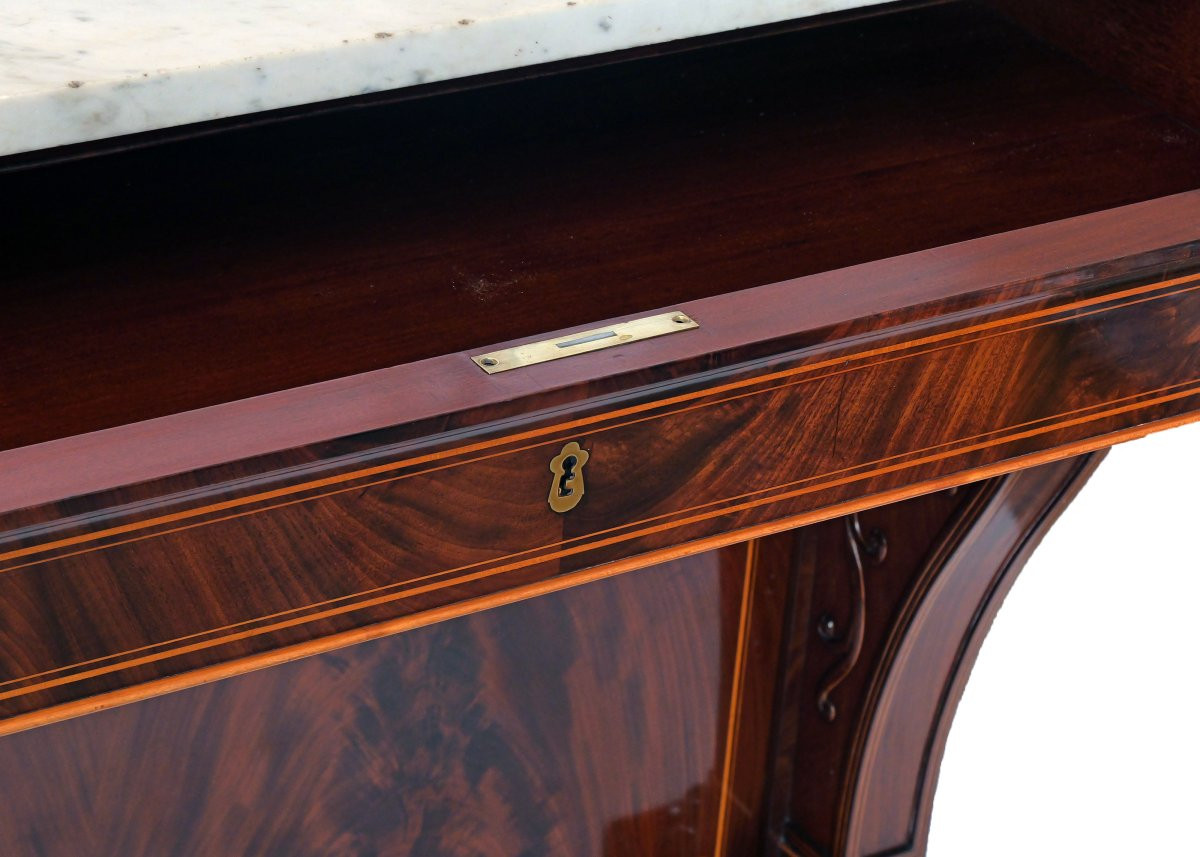 Pair Of Console Tables, Charles X, Mahogany And Lemonwood Details, Marble Top-photo-6