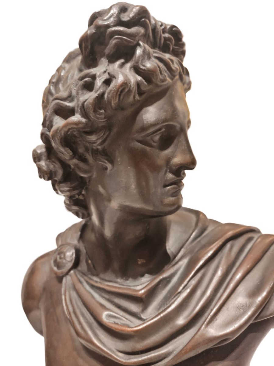 19th-century French Bronze Bust Inspired By Leochare's "apollo Belvedere"-photo-2
