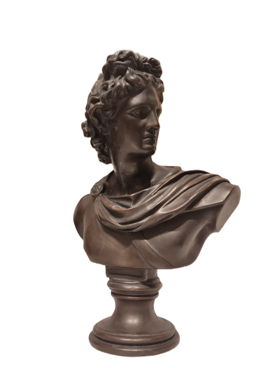 19th-century French Bronze Bust Inspired By Leochare's "apollo Belvedere"-photo-2