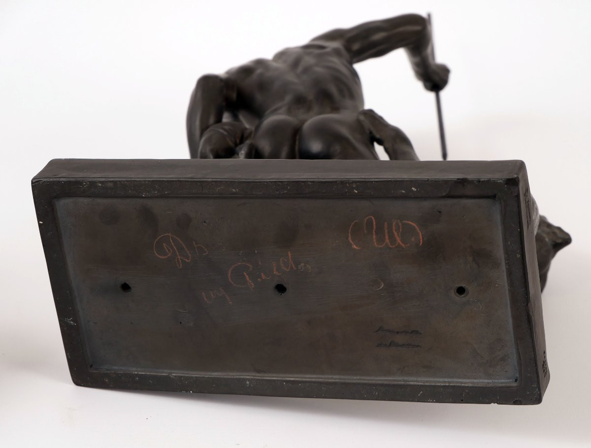 Sculpture en terre cuite du XIXe siècle, Chasseur de panthères, Danemark, Jerichau/p.ipsen-photo-2