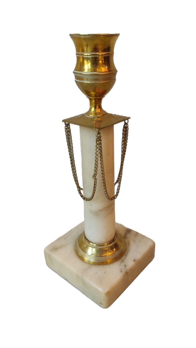 Paire de chandeliers gustaviens en marbre,  bronze doré, Milieu du XIXe siècle, Suède -photo-2