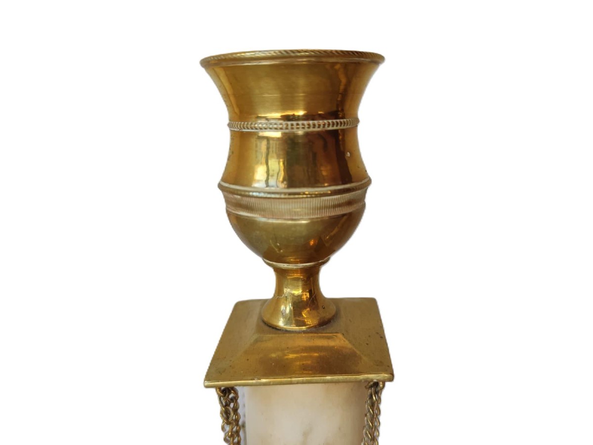 Paire de chandeliers gustaviens en marbre,  bronze doré, Milieu du XIXe siècle, Suède -photo-3
