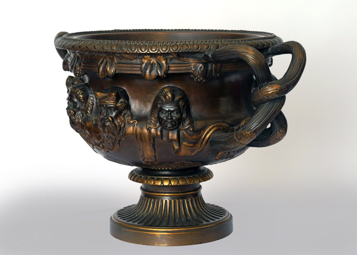 Vase Warwick en bronze patiné avec relief, XIXe siècle-photo-4