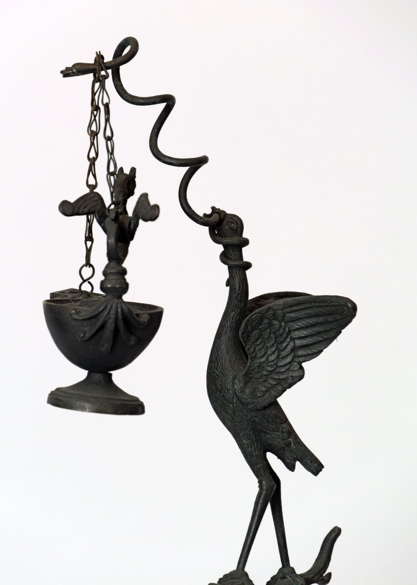 19th-century Italian Bronze Oil Lamp, Copy Of One Found In  Pompeii-photo-4