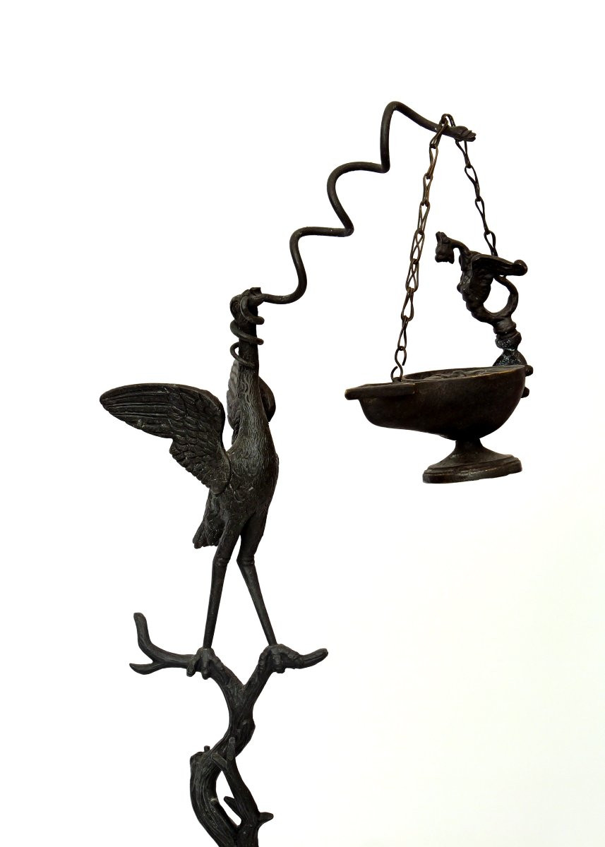 19th-century Italian Bronze Oil Lamp, Copy Of One Found In  Pompeii-photo-3