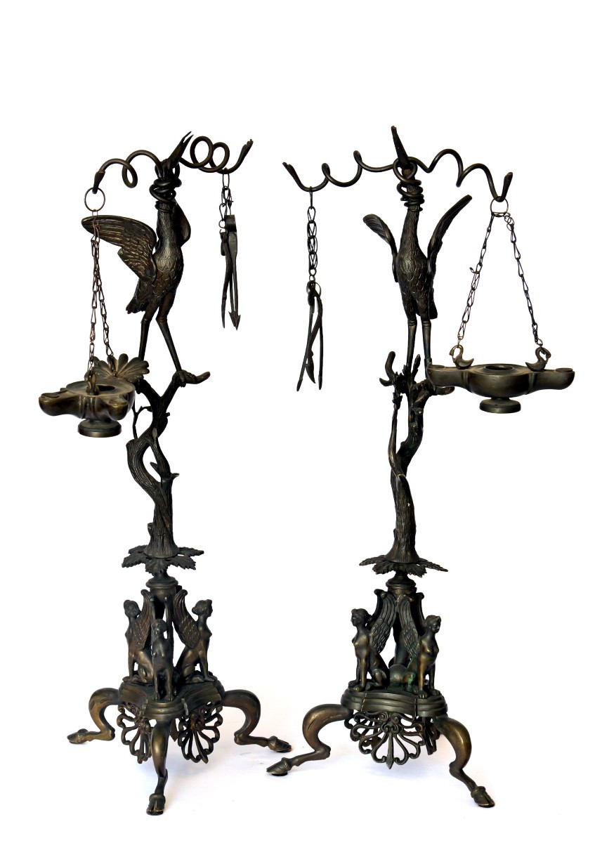 Pair Of 19th Century Pompeian-style Oil Lamps 