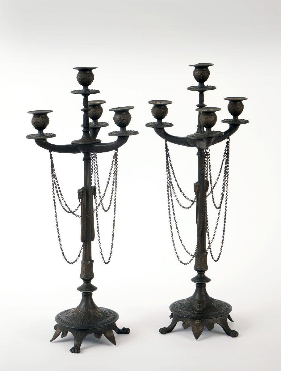 Paire de bougeoirs français de style pompéien, XIXe siècle-photo-2