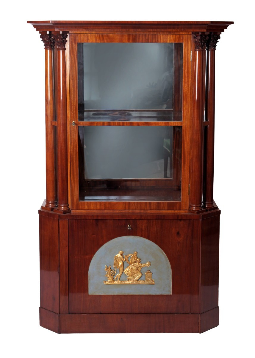 Tall Display Case, Decorated With A Mythological Scene In Bronze, Mahogany, Berlin, Circa 1800.