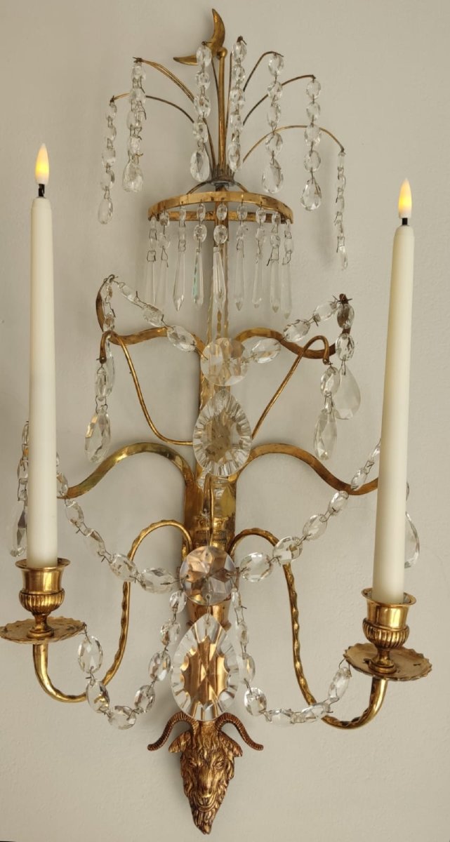 XIXe siècle Paire d'appliques murales, laiton et verre, Suède -photo-2