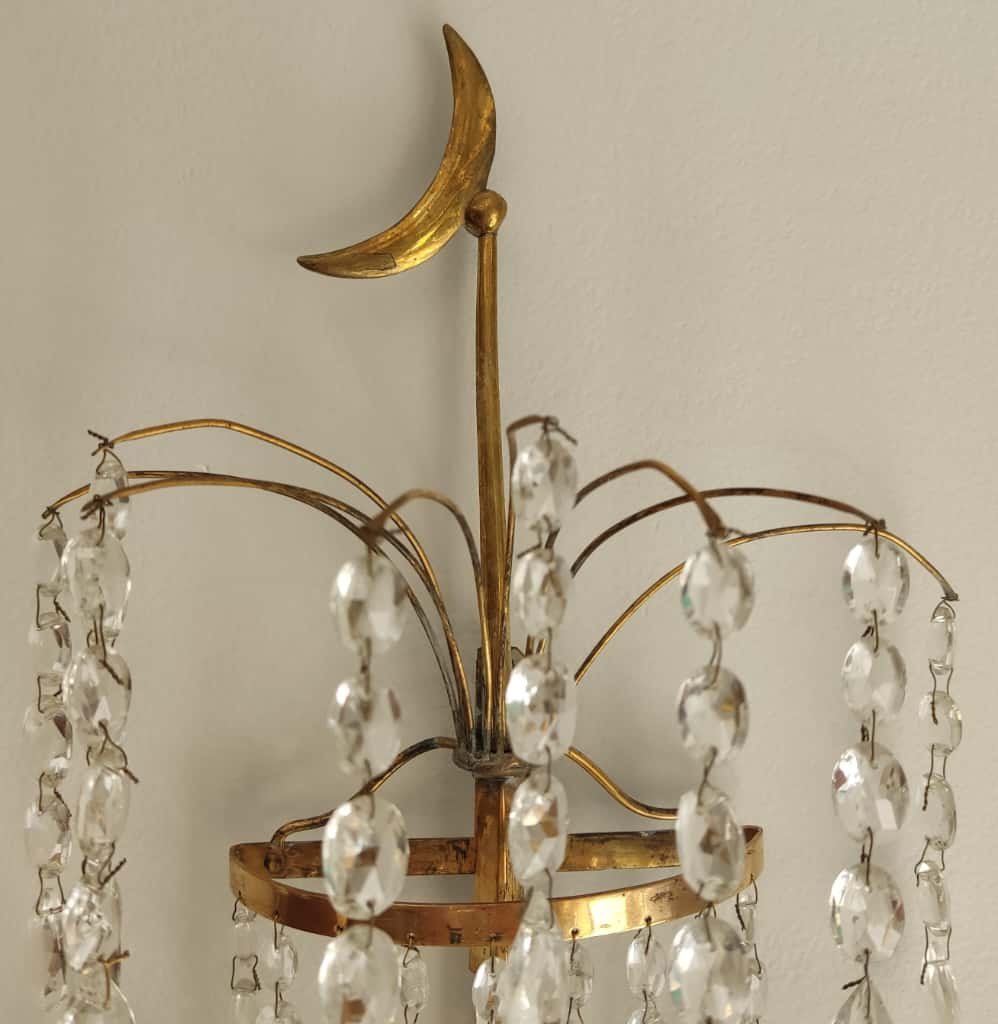 XIXe siècle Paire d'appliques murales, laiton et verre, Suède -photo-5