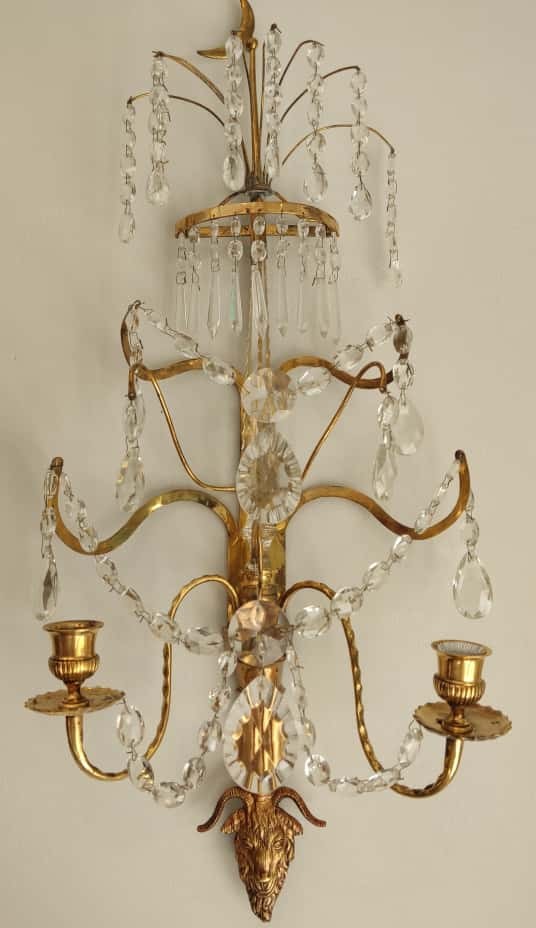 XIXe siècle Paire d'appliques murales, laiton et verre, Suède 