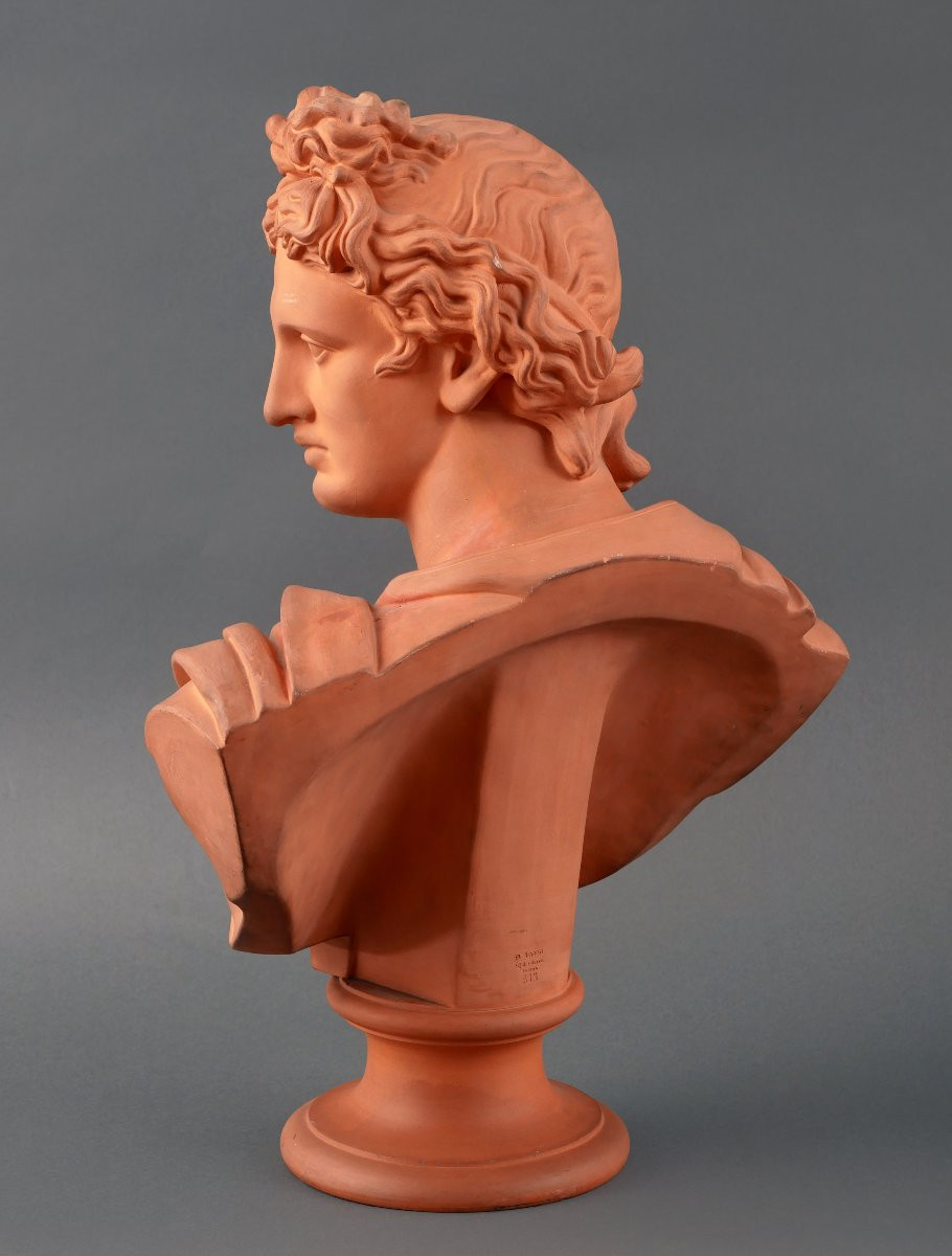 19e siècle, Apollon du Belvédère en terre cuite, P. Ipsen-photo-2