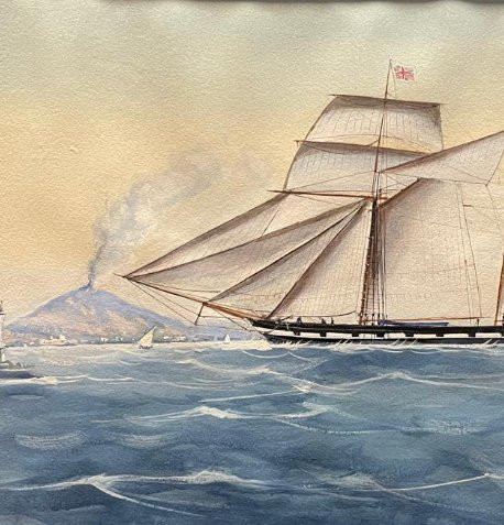 Naviguer sur le golfe de Naples, Italie XIXe siècle, Gouache-photo-3