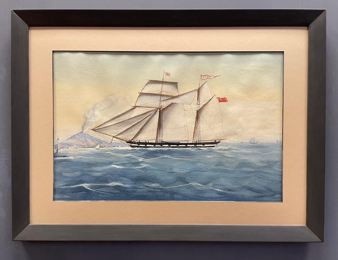 Naviguer sur le golfe de Naples, Italie XIXe siècle, Gouache