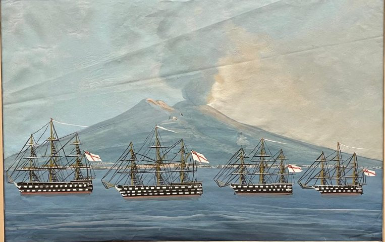 British Royal Navy, Ships Of The Line, In Front Of Vesuvius, Early-19th Century, Gouache -photo-3