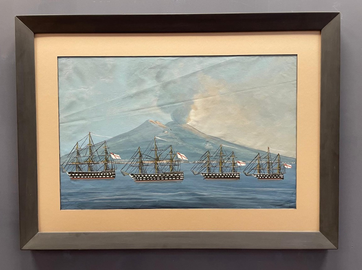 British Royal Navy, Ships Of The Line, In Front Of Vesuvius, Early-19th Century, Gouache 