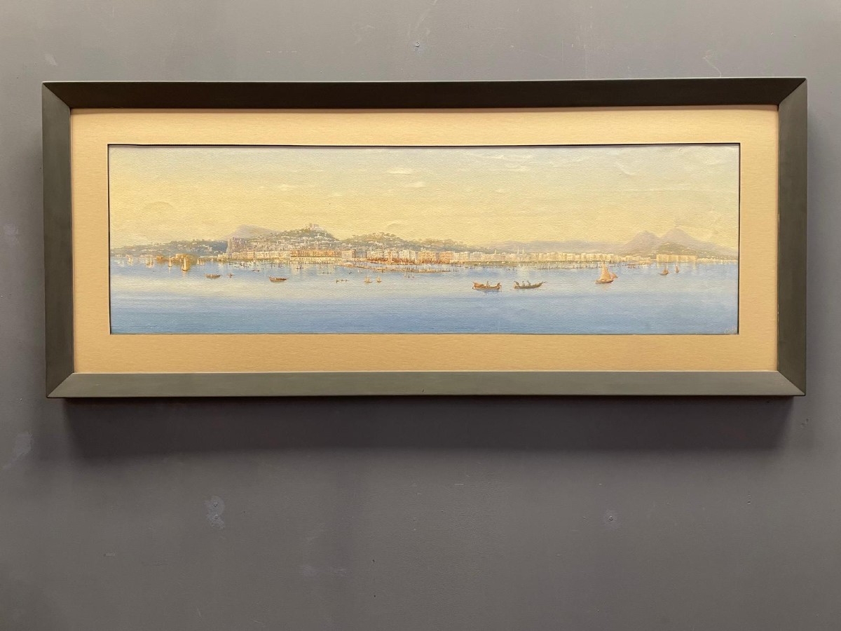Rosa Corelli, Panoramic View Of Naples In The 19th Century, Gouache 