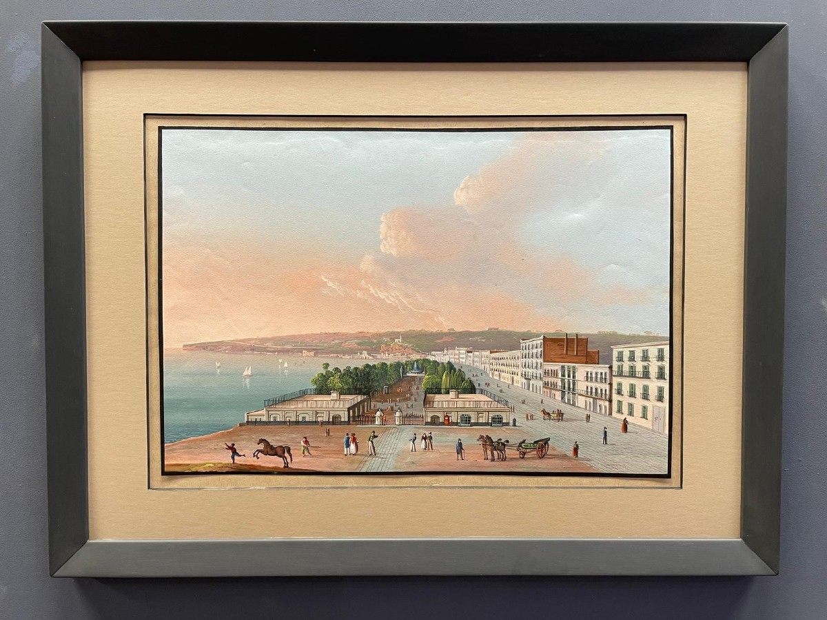 Early 19th Century, View Of Posillipo Towards Naples, Gouache (1 Of A Pair)-photo-4