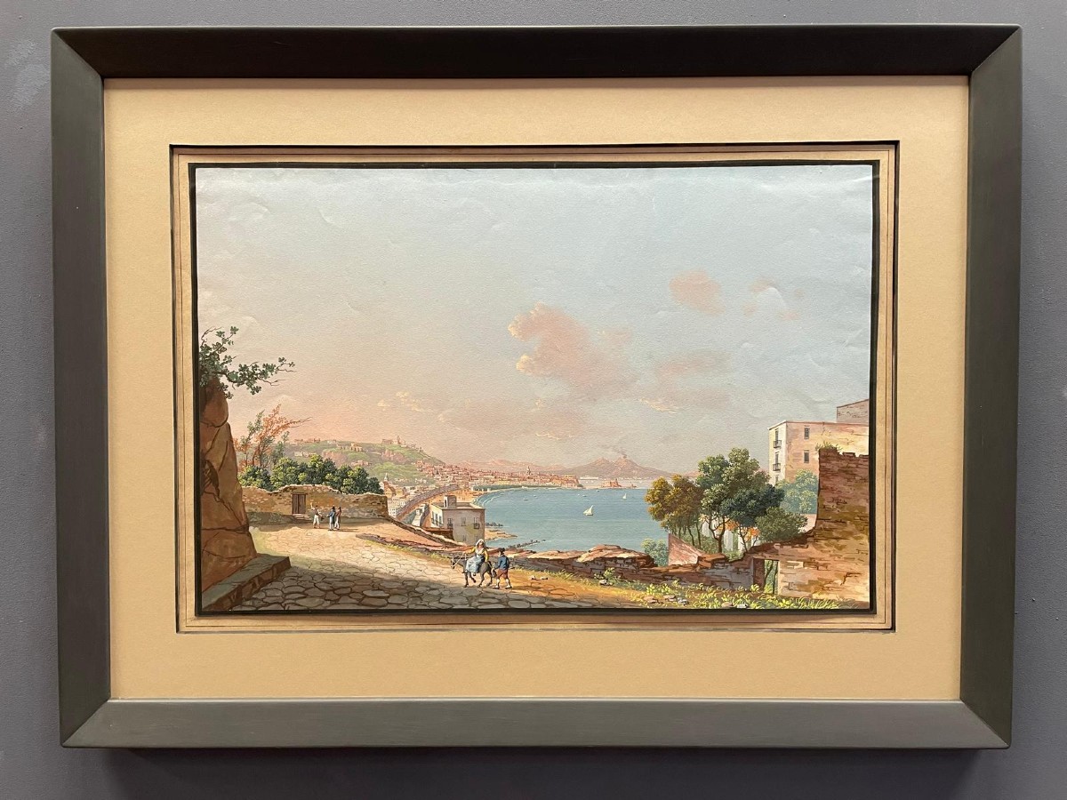 Early 19th Century, View Of Posillipo Towards Naples, Gouache (1 Of A Pair)