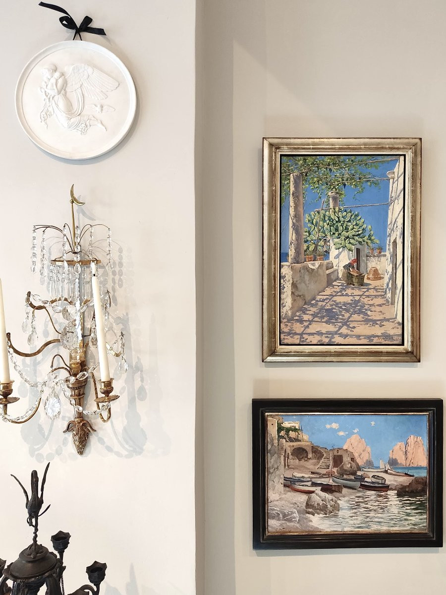 Jerichau - Pergola à Capri avec une lavandière, huile, fin du XIXe siècle-photo-2