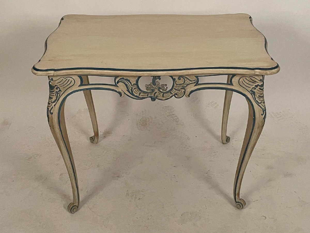   18th-century Rococo Table, Painted And Carved Wood, Saxony, Germany-photo-4