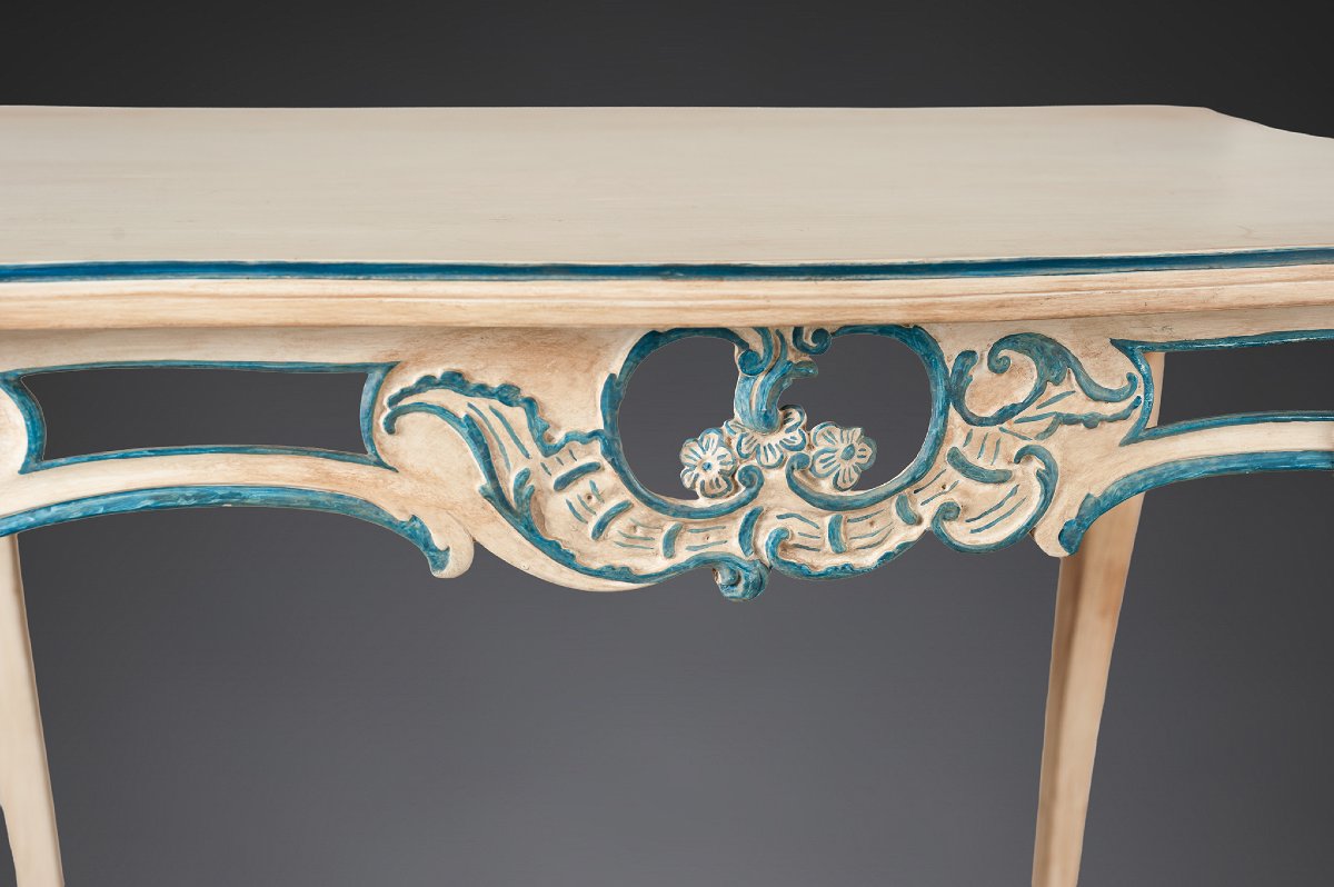   18th-century Rococo Table, Painted And Carved Wood, Saxony, Germany-photo-4