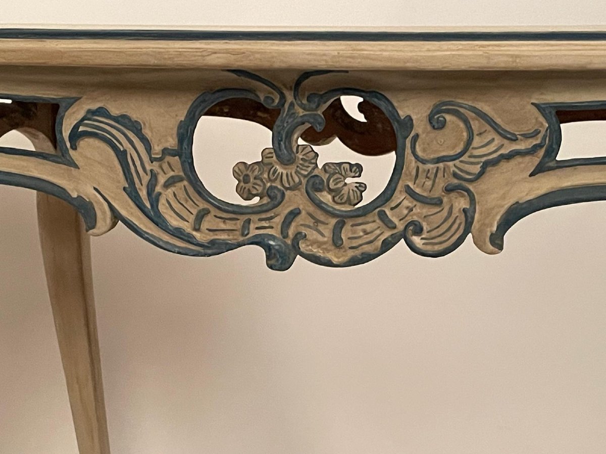   18th-century Rococo Table, Painted And Carved Wood, Saxony, Germany-photo-1