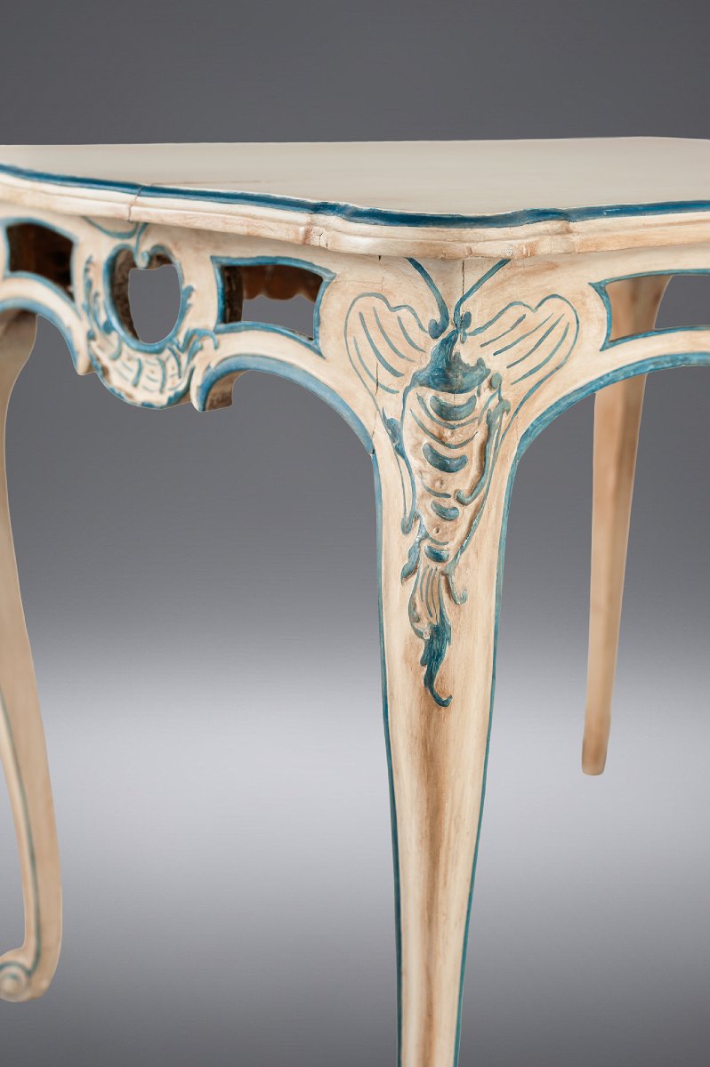   18th-century Rococo Table, Painted And Carved Wood, Saxony, Germany-photo-1