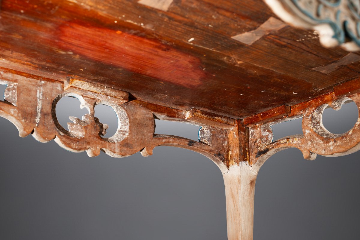   18th-century Rococo Table, Painted And Carved Wood, Saxony, Germany-photo-3