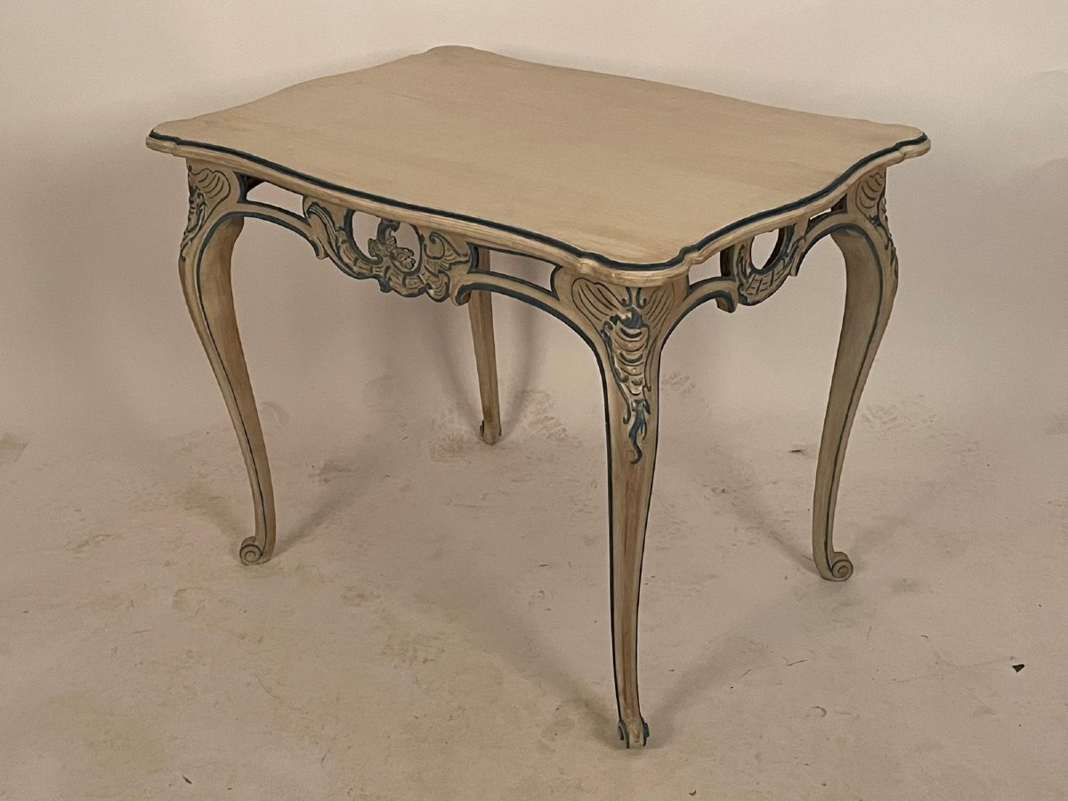   18th-century Rococo Table, Painted And Carved Wood, Saxony, Germany