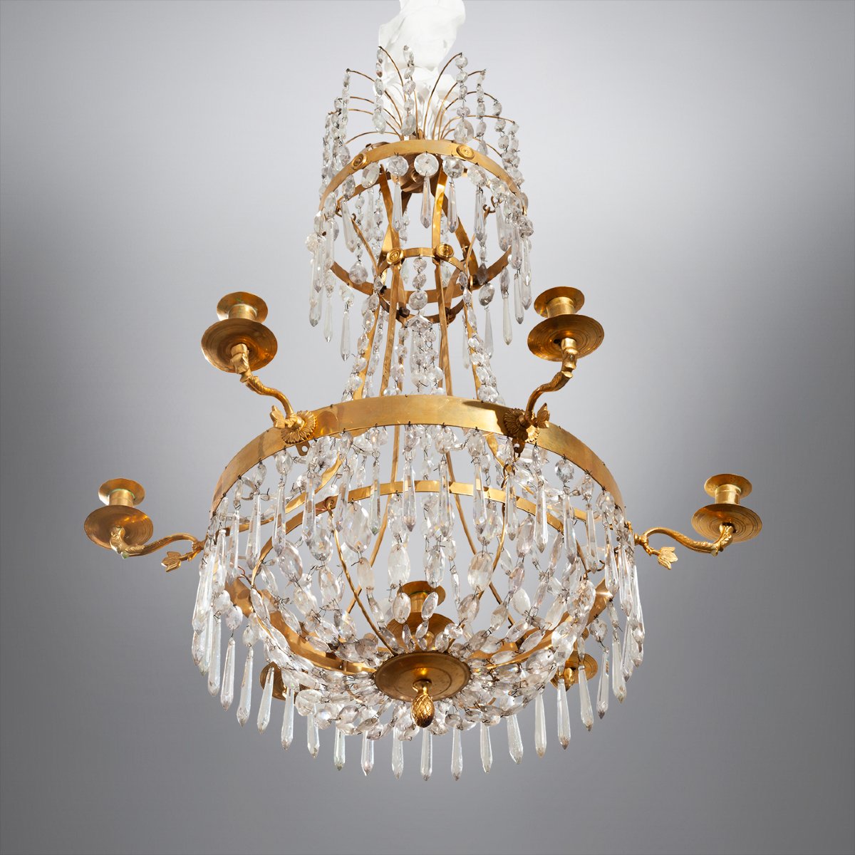 Gustavian Chandelier, Crystal And Gilded Brass, Sweden, Mid-19th Century-photo-2