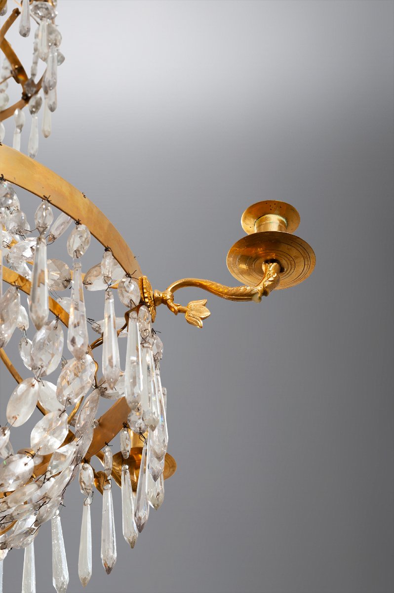 Gustavian Chandelier, Crystal And Gilded Brass, Sweden, Mid-19th Century-photo-3