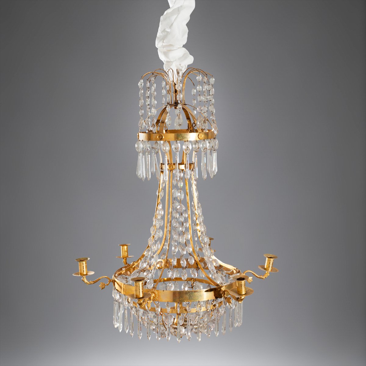 Gustavian Chandelier, Crystal And Gilded Brass, Sweden, Mid-19th Century