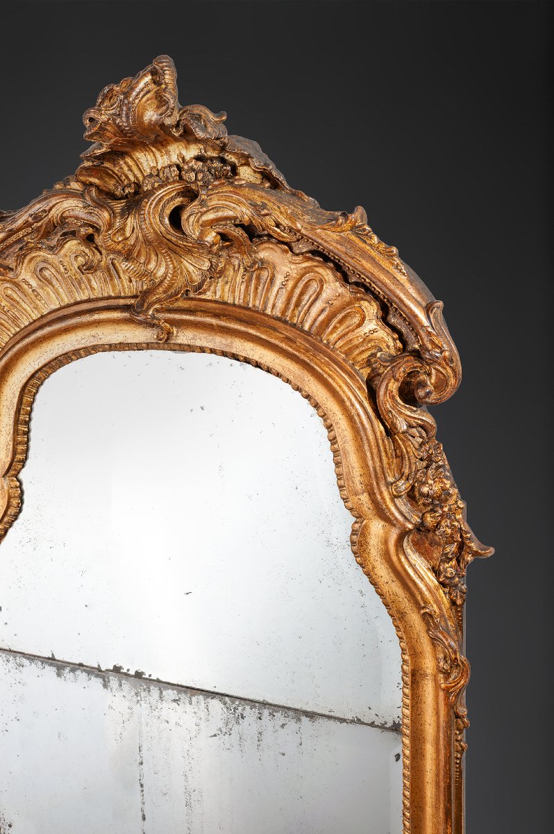 Danish Rococo Mirror In Gilded Wood, Circa 1750-photo-2