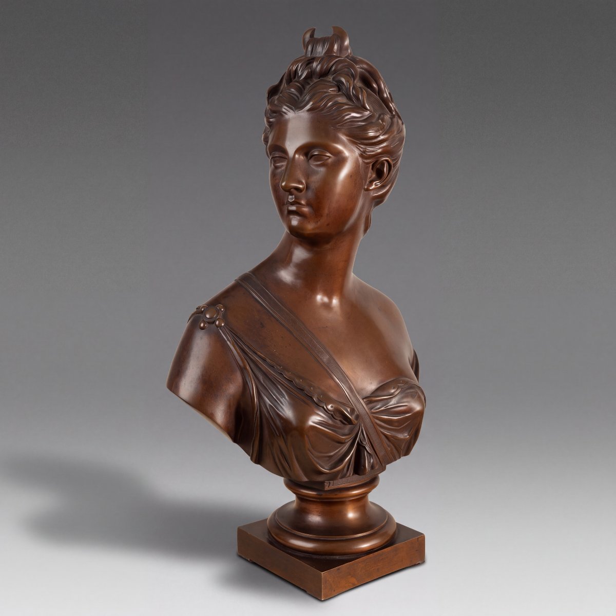 Buste français en bronze de Diane datant du XIXe siècle, d'après Houdon, par F. CH. Gautier -photo-2