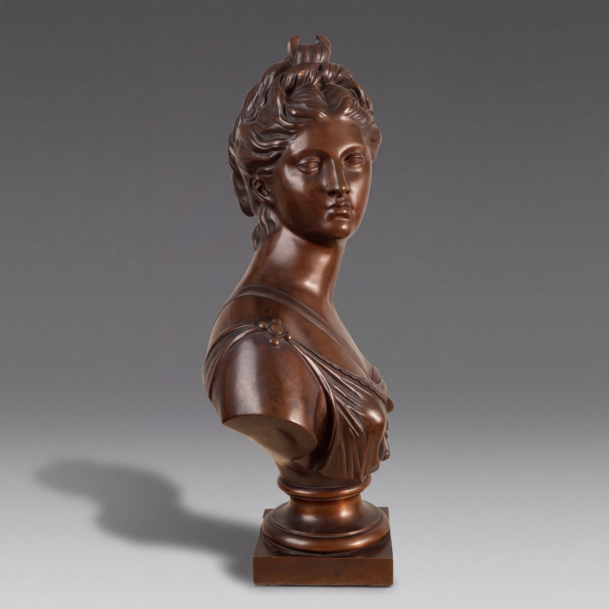 Buste français en bronze de Diane datant du XIXe siècle, d'après Houdon, par F. CH. Gautier -photo-3