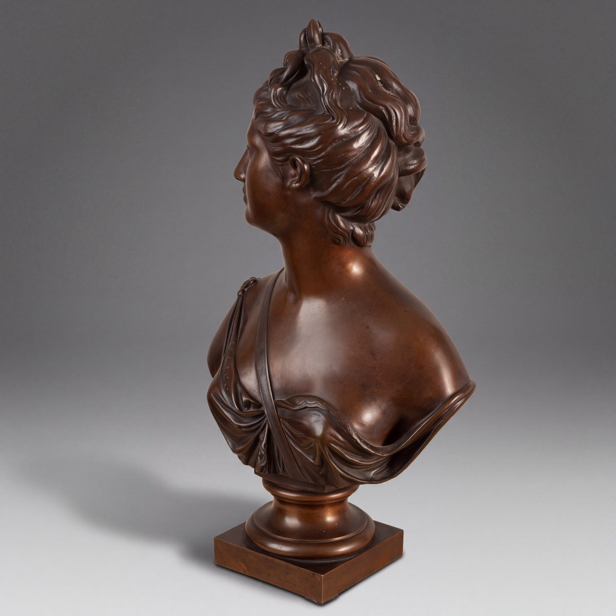 Buste français en bronze de Diane datant du XIXe siècle, d'après Houdon, par F. CH. Gautier -photo-4