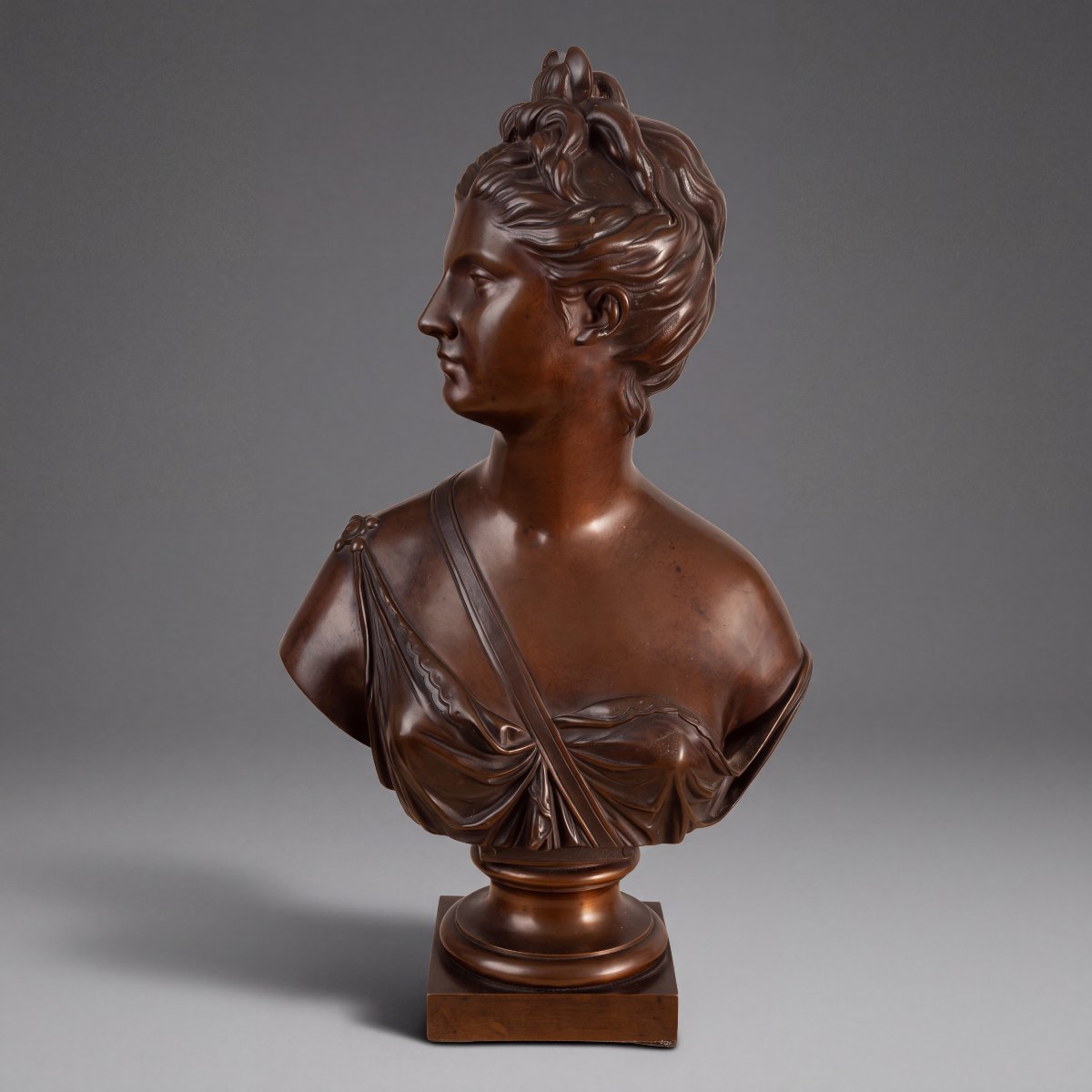 Buste français en bronze de Diane datant du XIXe siècle, d'après Houdon, par F. CH. Gautier 