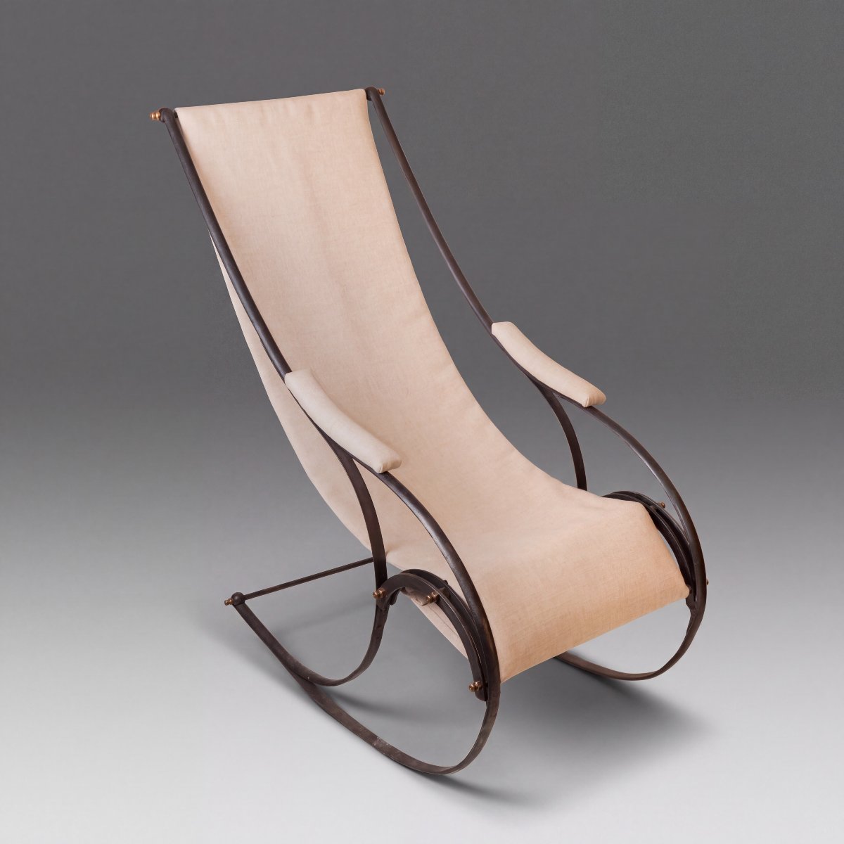 Fauteuil à bascule Winfield du XIXe siècle, Angleterre, fer et lin