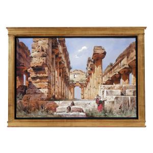 Mother And Daughter Before The Temple Of Neptune At Paestum, Friedrich Perlberg 