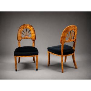 Pair Of Lounge Chairs Balloon Back With Palmettes And Forward-splayed Legs 