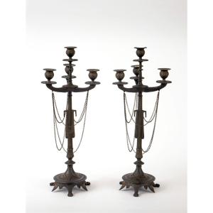 Pair Of French Candelabras In The Pompeian Style, 19th Century