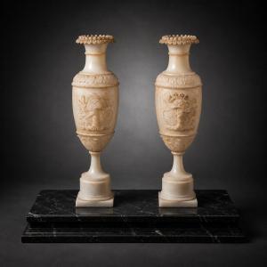Pair Of Alabaster Vases, Mid-19th Century (1830), Italy